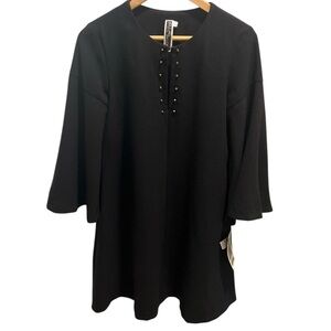 Julian Taylor New York Black Shift Dress Studded V-Neck 3/4 Sleeve NWT Size 6